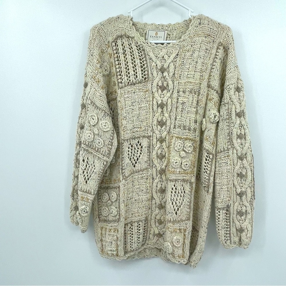 Hand-Knitted Sweater – Crewneck with Decorative Buttons – Size Medium